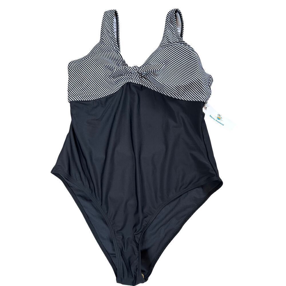 NWT beachsissi Black And White Stripe One Piece Swimsuit Cutout Back Size L